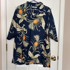 Tommy Bahama Relax Mens Short Sleeve Button Down 100% Silk Pineapples Leaves XL
